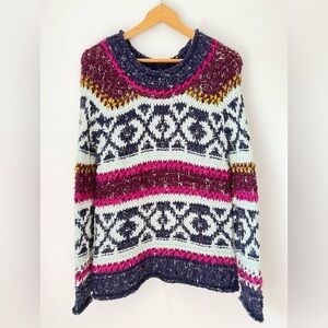 Free People Sweater Women’s XS Silver Reed Fair Isle Oversized